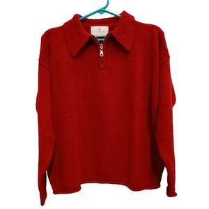 Vintage 90s Express Womens Sweater Size Medium Red Collared 1/4 Zip Preppy